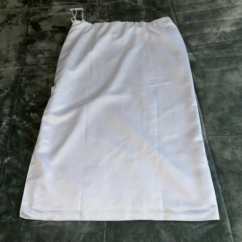 NWT Emerson Lang Pale Blue Satin Midi Skirt XL Side Tie Slit Minimalist Office